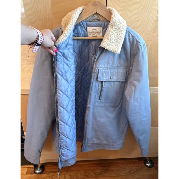 **SOLD** Weatherproof Vintage Men's Light Blue Twill Tucker Sherpa Jacket Size M - Picture 3 of 5